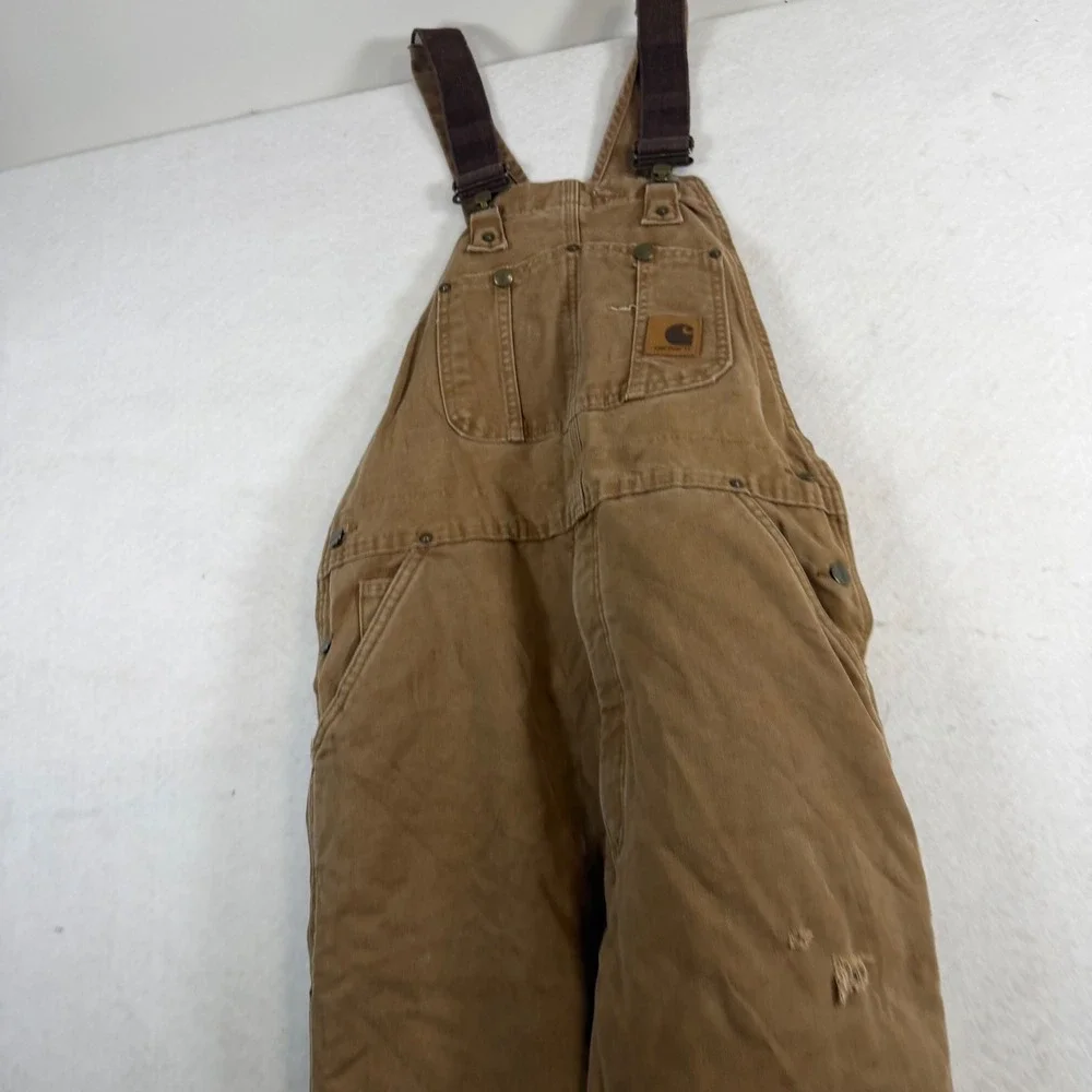 Carhartt Brown Duck Quilt Lined Bib Overalls Double Knee Workwear R02 BRN 31x30